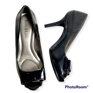 Kelly & Katie black patent peep toe heels